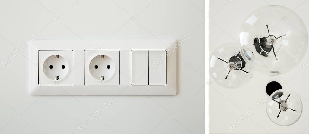 Prese e interruttori moderni installati su parete chiara
